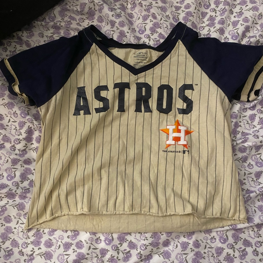 Houston Astros Women's Short Sleeve Raglan Tee - Navy & Cream